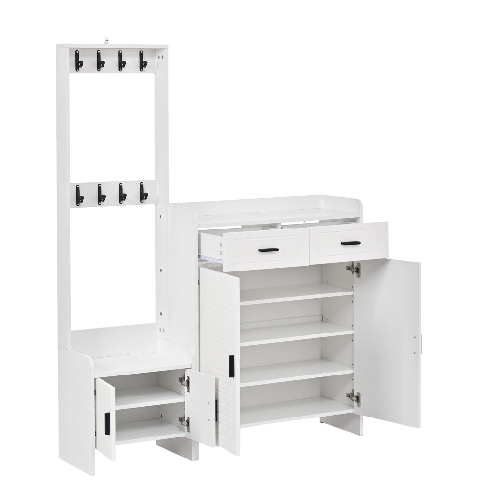 Mobile ingresso bianco 125 x 36 x 165 cm con 2 cassetti, 2 ante, 6 ripiani e 8 ganci