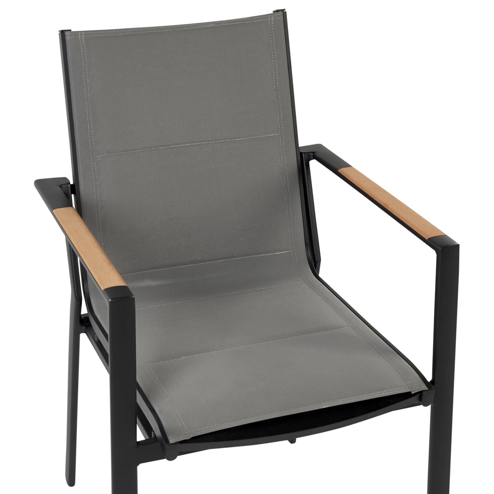 Set di 4 sedie da giardino in metallo nero grigio chiaro con cuscini in legno moderno