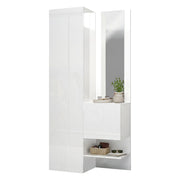 Mobile da ingresso Bauladu, Armadietto multifunzione a 2 ante, Mobile multiuso con specchio, 90x35h190 cm, Bianco