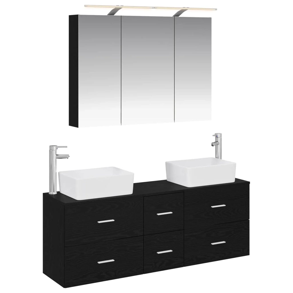 Set di mobili per il bagno 4 pcs Rovere Nero 3406856