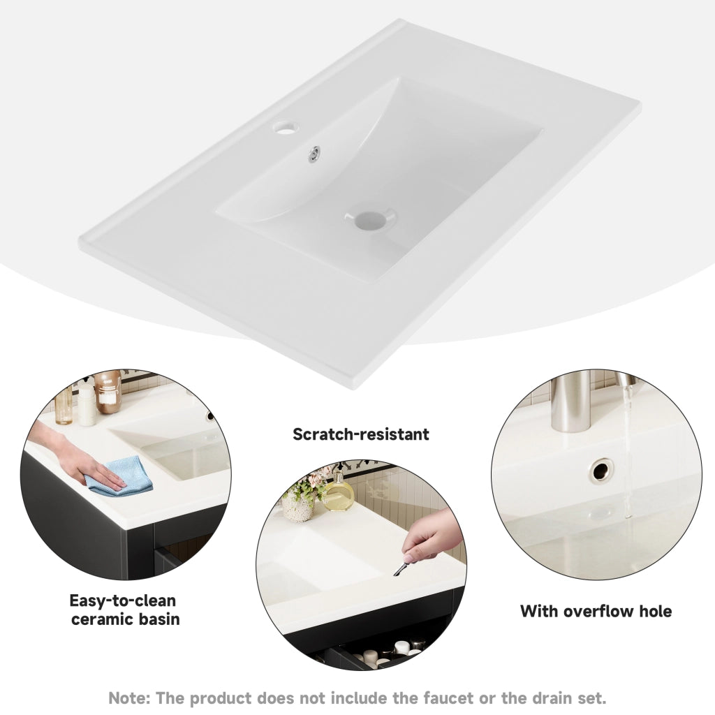 Mobile sottolavabo con lavabo in ceramica 2 ante e 3 cassetti per bagno in MDF e ceramica nero 76 × 46,5 × 85,5 cm
