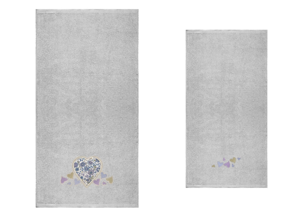 Set Asciugamano Copiola Salvietta Bagno Spugna 100% Cotone Mary Cuori - Copiola - Grigio