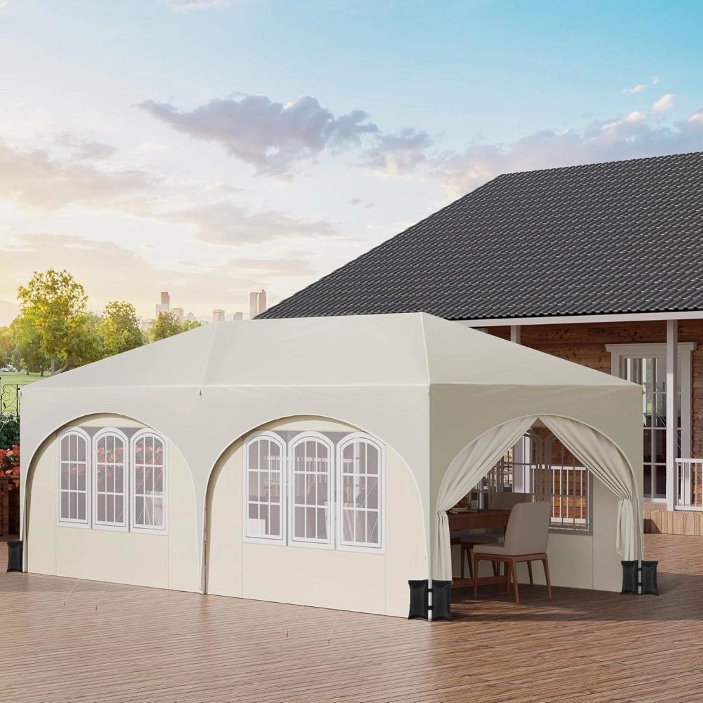 Gazebo Pieghevole da Giardino, Gazebo Idrorepellente Pop Up da 3x6m con Pannelli Laterali, Tendone da Esterno, Altezza Regolabile,Set di 4 Sacchi di Sabbia,con Custodia Beige