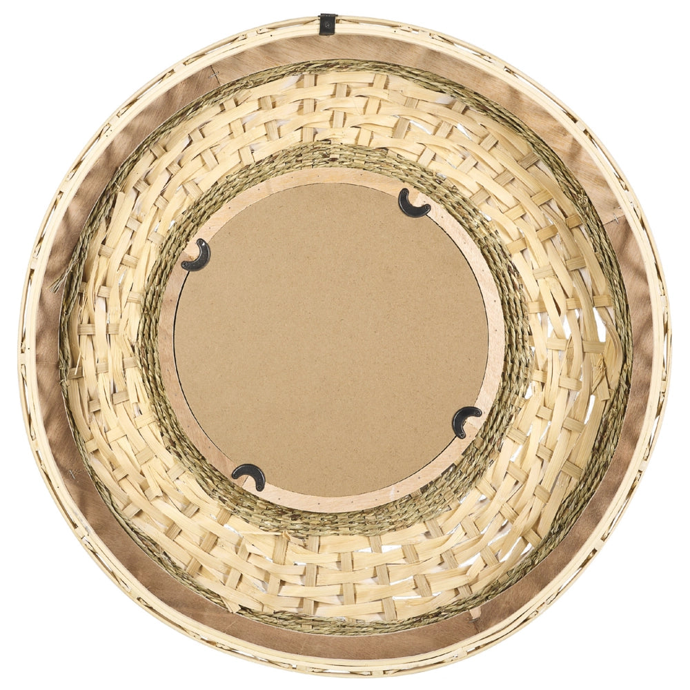 Specchio da parete in legno chiaro naturale di bambù ø 61 rotondo decorativo montato a parete pezzo d'accento