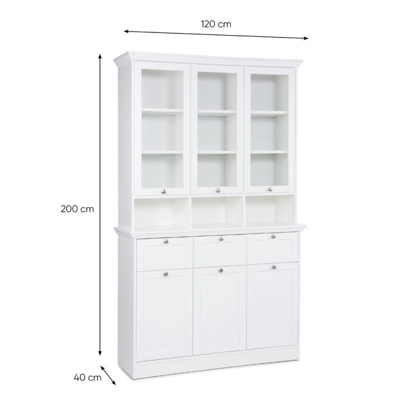 Credenza con vetrina Landwood50 3 ante vetro superiori 3 ante inferiori vani a giorno e 3 cassetti in bianco