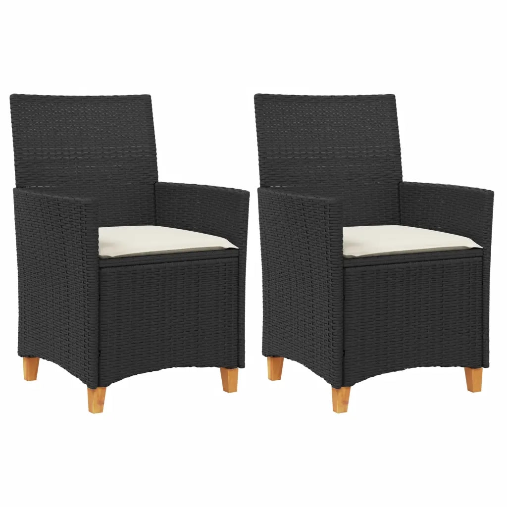 Sedie Giardino con Cuscini 2pz Nere Polyrattan e Legno Massellocod mxl 92122