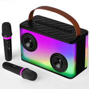 Impianto Karaoke Portatile per Adulti con Box Altoparlante Bluetooth con 2 Microfoni e Illuminazione - Festa a Casa Pic nic Esterno Nero
