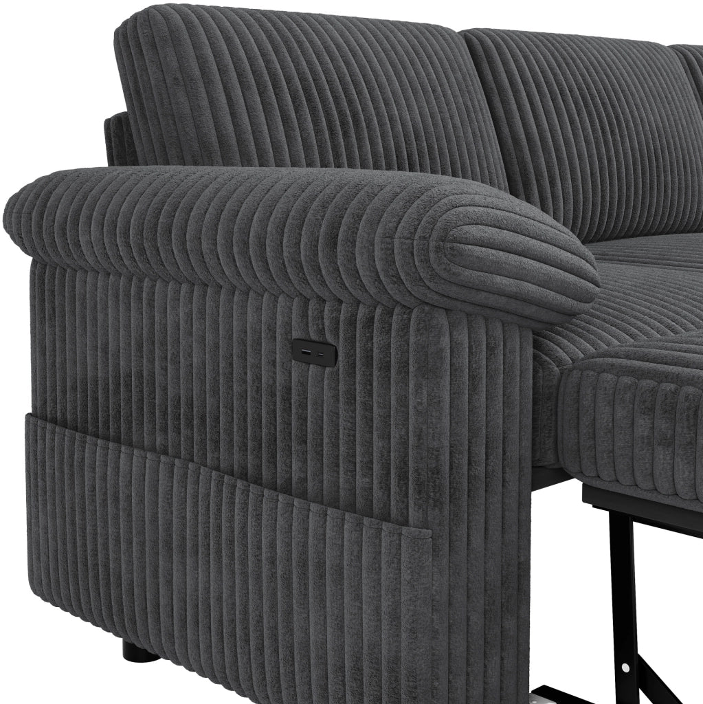 Divano angolare L con funzione letto; ottomana reversibile con contenitore; USB/Type?C; grigio
