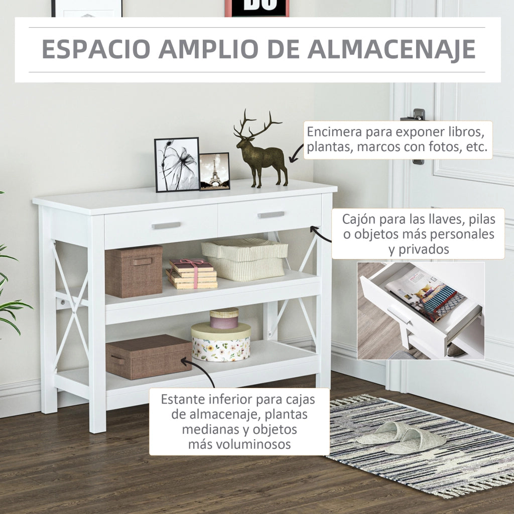 Tavolino da salotto con 2 cassetti e ripiani ¨C zephmum ¨C 105x40x76 cm bianco