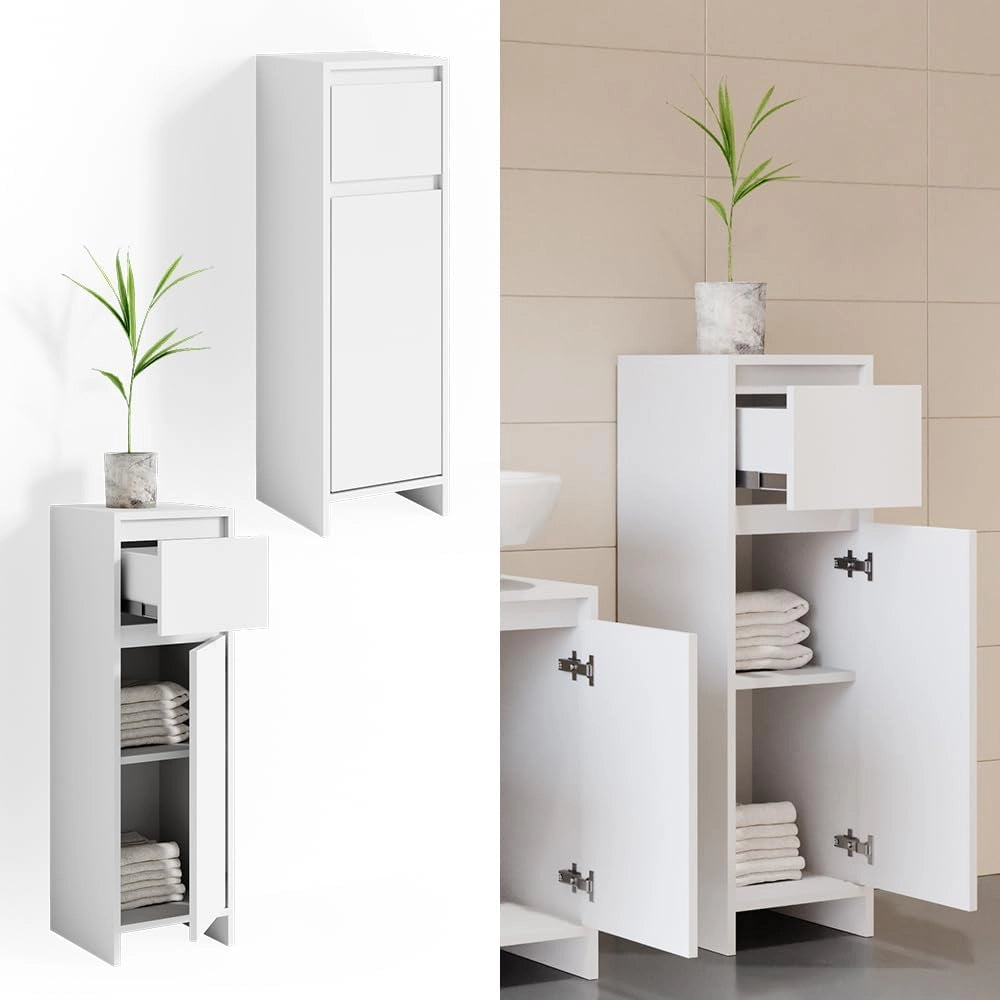 Mobiletto bagno Emma, Bianco, 30 x 95 cm, combinabile con la serie Emma per l'organizzazione in bagno