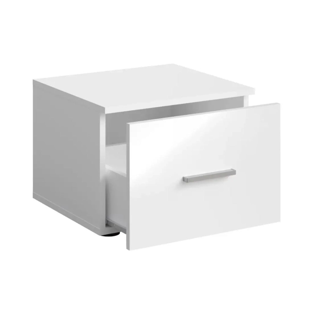 Set letto PANAREA 160 x 200 cm con LED, rete e comodini – Bianco lucido – Design moderno