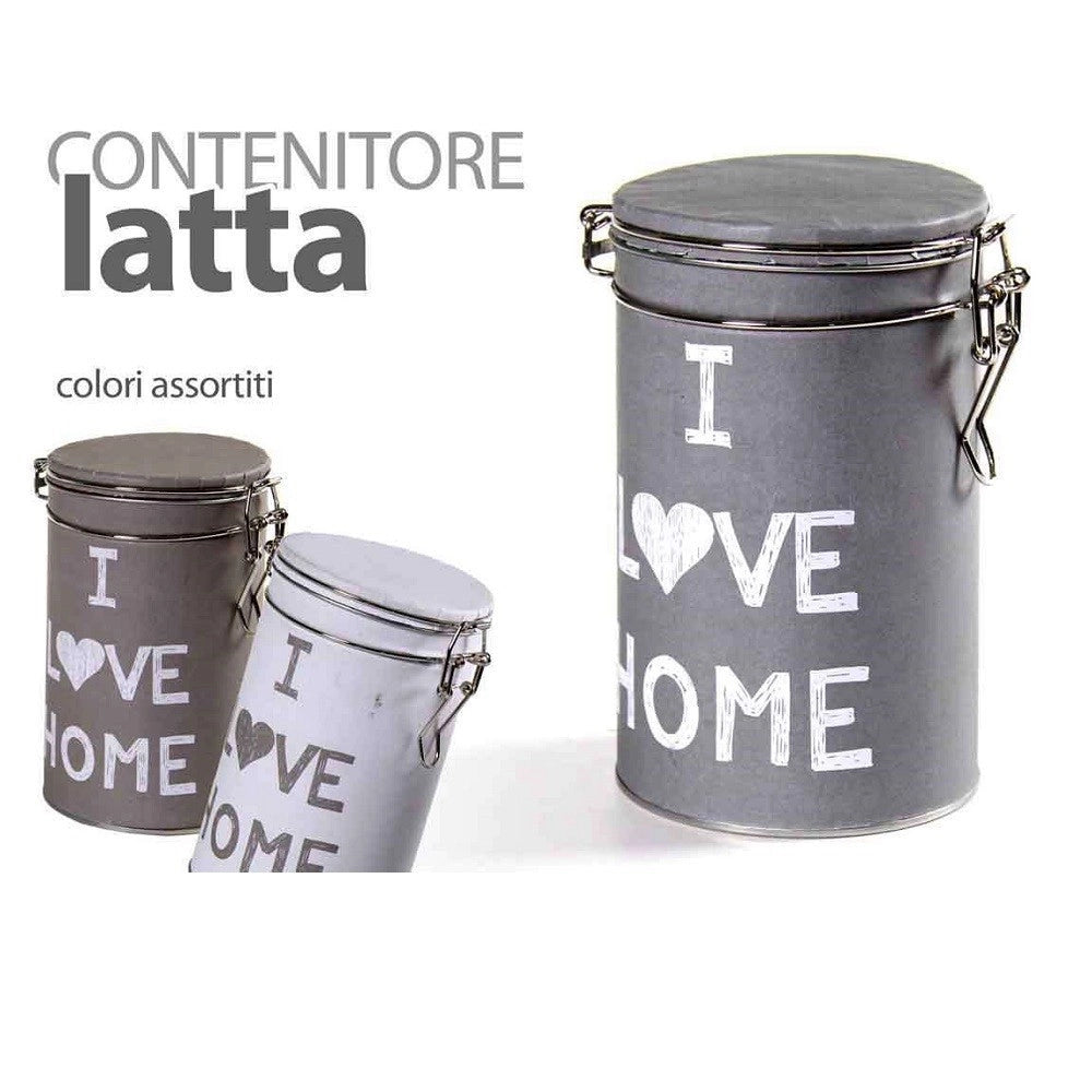 Trade Shop - Contenitore In Latta Ermetica Cucina Tonda Colori Ass I Love Home 11x20cm 710537 -