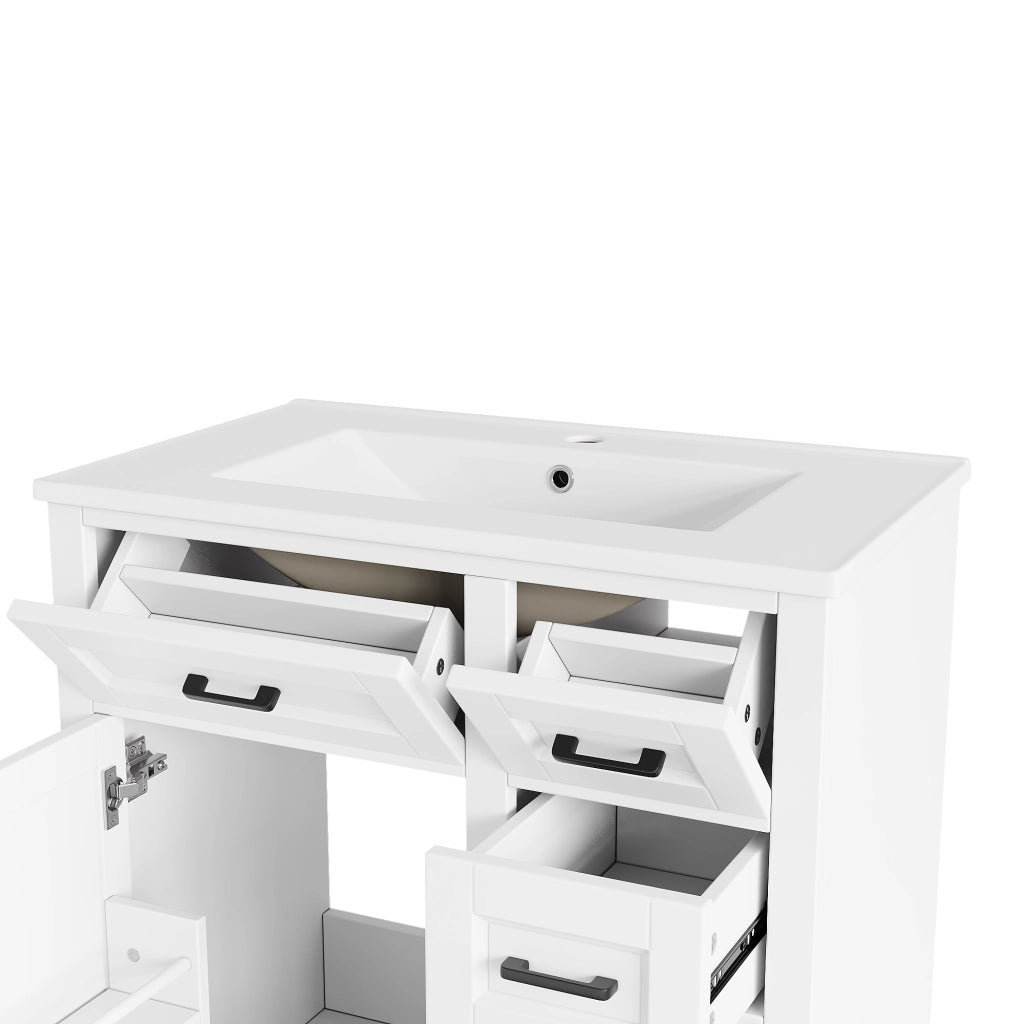 Mobile bagno sospeso a terra con lavabo in ceramica integrato, finitura laccata bianca, 76 x 47 x 82 cm