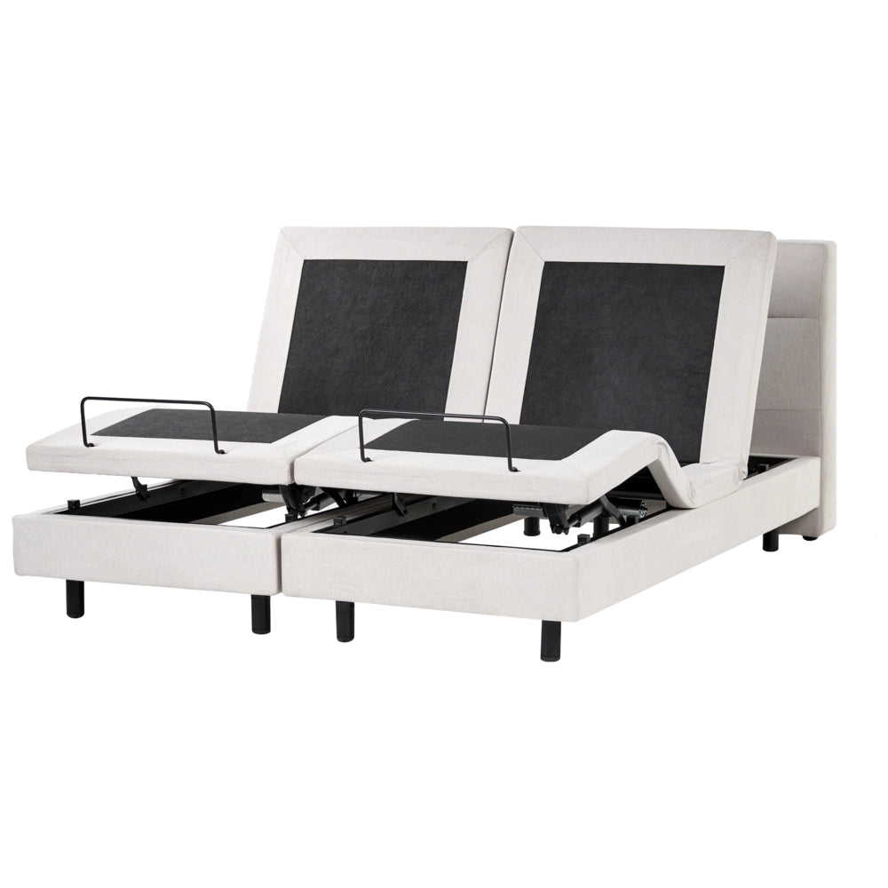 Letto matrimoniale Tessuto beige chiaro Elettrico 180 x 200 cm regolabile tramite telecomando Rivestimento in ciniglia