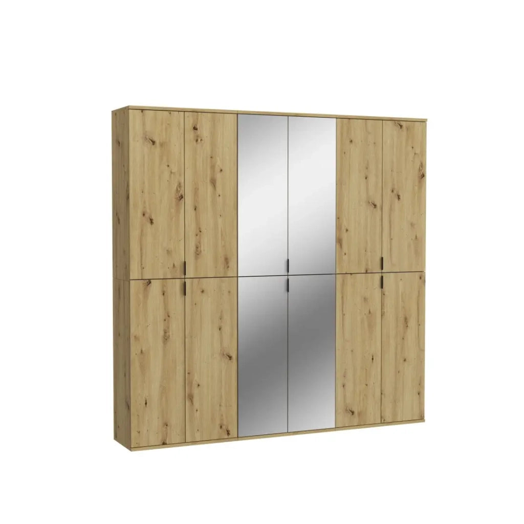 Armadio di stoccaggio BODITE – 12 porte con specchi – Rovere chiaro