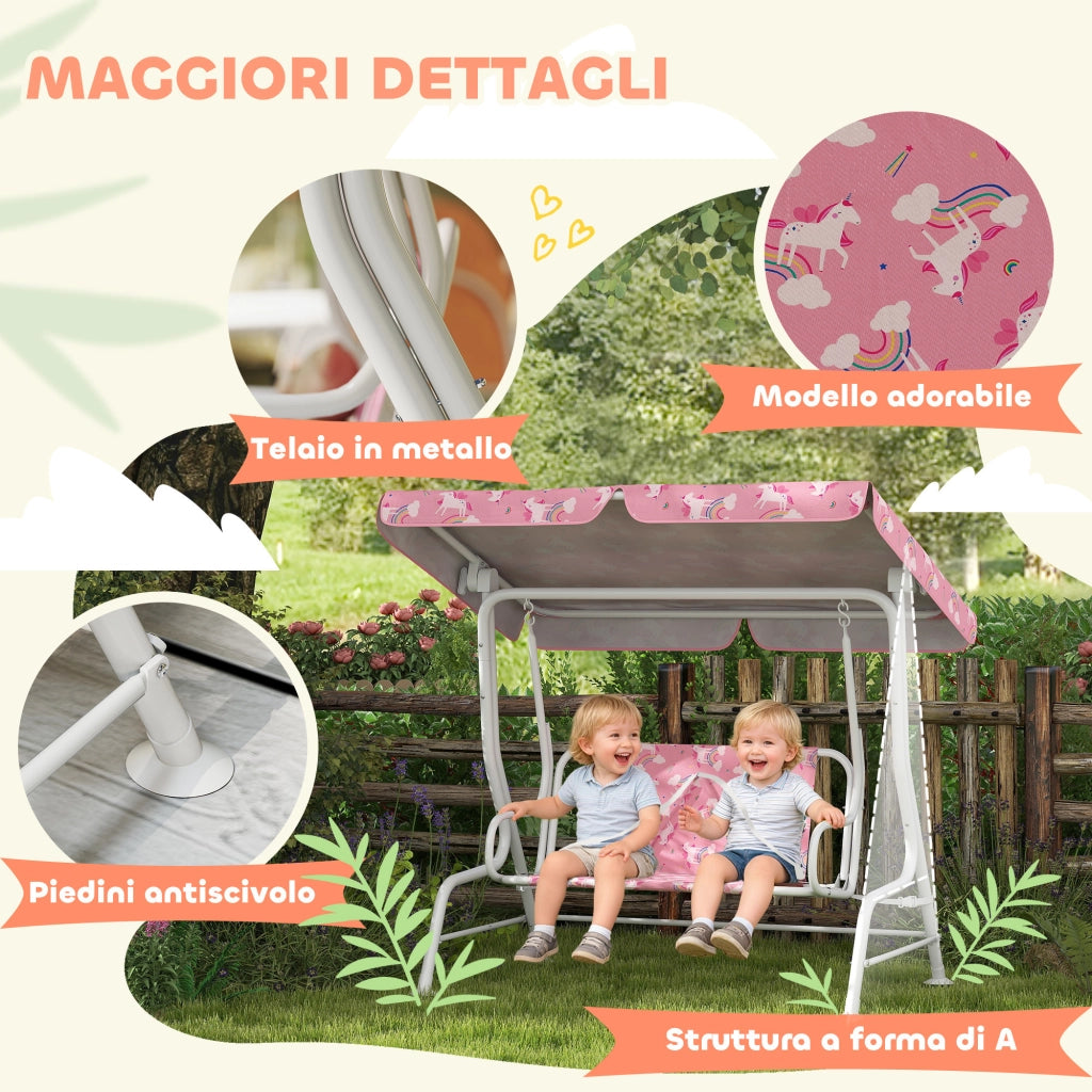 Dondolo per Bambini Altalena da Giardino 2 Posti 112x75x120 cm Rosa