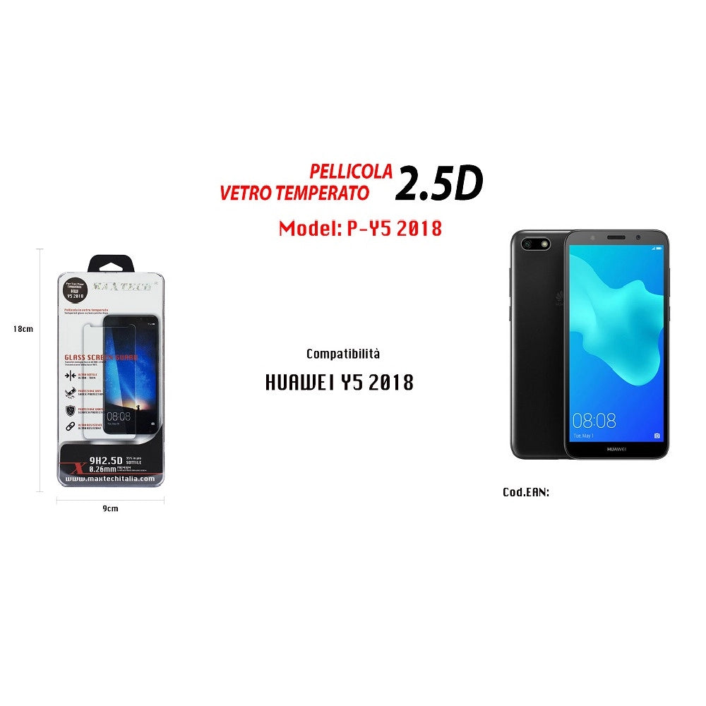 Trade Shop - Pellicola Vetro Temperato Per Huawei Y5 2018 Protettiva Schermo Maxtech P-y5 2018 -