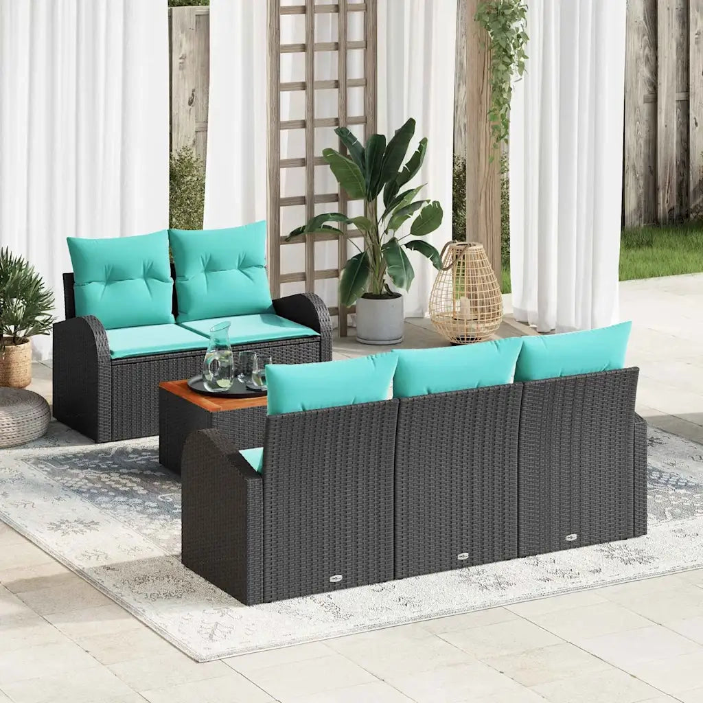 Set Divano da Giardino 6 pcs Nero e Turchese polyrattan 3356191