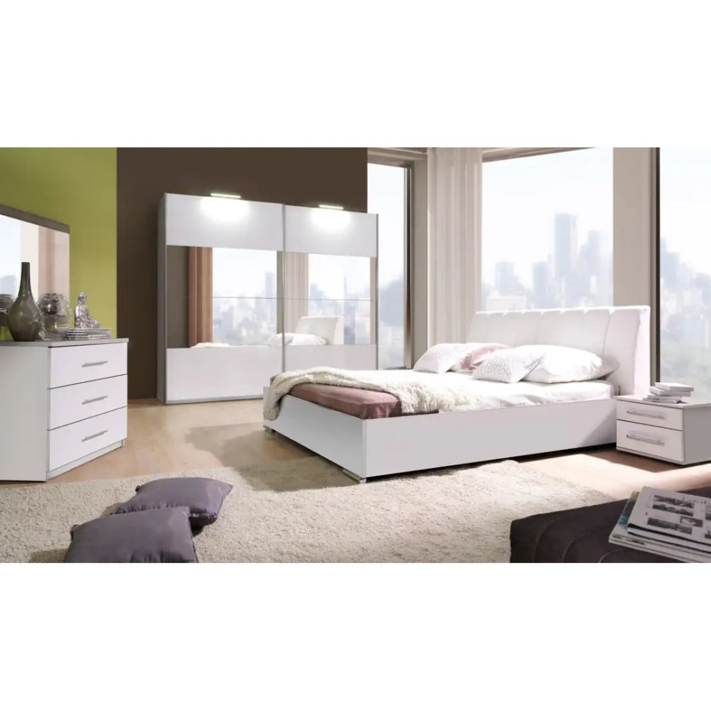 Letto VERONA - 2 posti 160x200 cm in similpelle bianco lucido