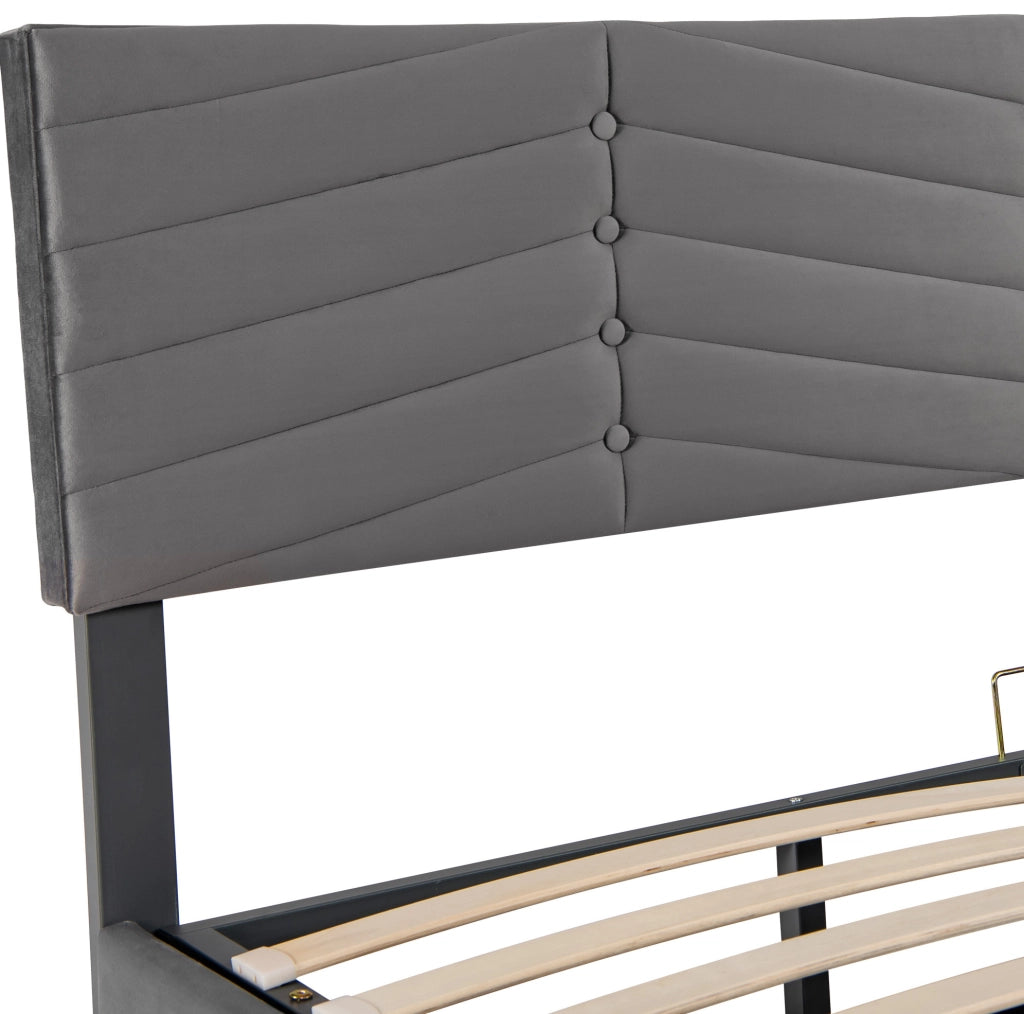 Letto imbottito in velluto grigio 180x200 cm con contenitore e testiera regolabile