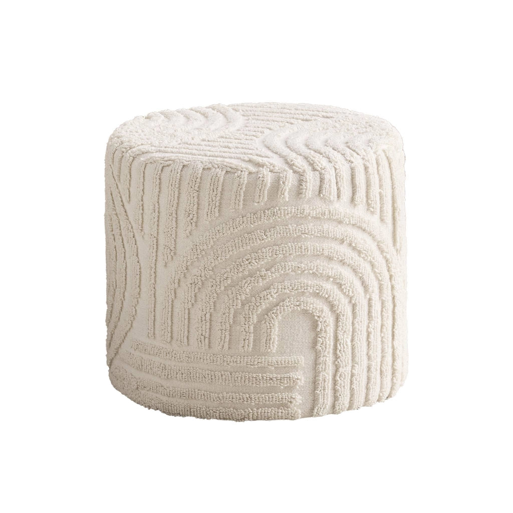 Pouf rotondo in bouclé testurizzato, bianco