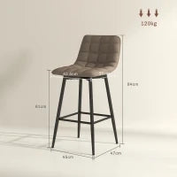 Set 2 Sgabelli da Cucina Stile Nordico in Tessuto Effetto Velluto e Metallo, 45x47x84 cm, Marrone