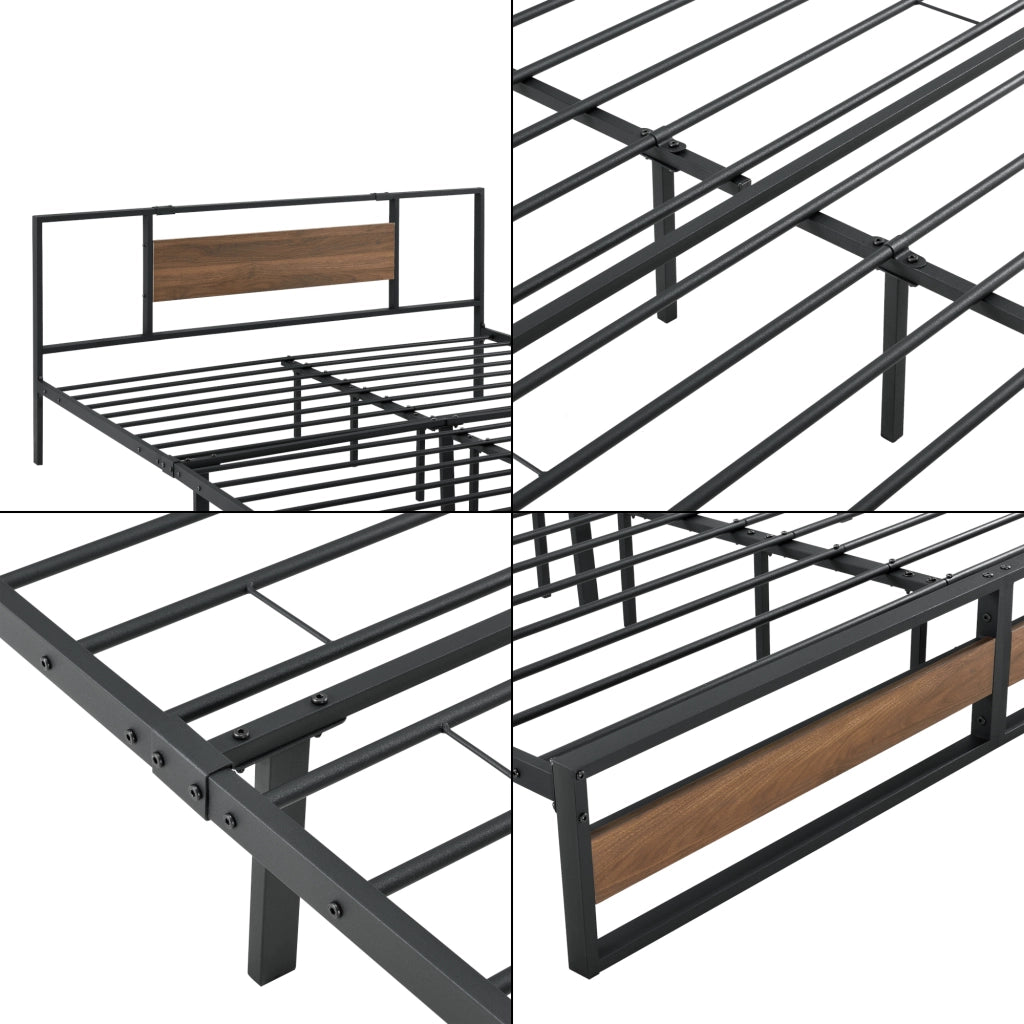 Struttura Letto Matrimoniale Villach King Size in Acciaio 180 x 200 cm - Nero/Effetto Noce [en.casa]