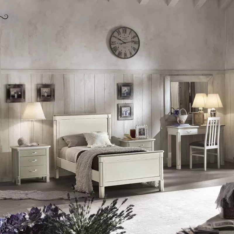 Letto singolo legno shabby chic bianco grigio 107x214x110 - Mobili 2G