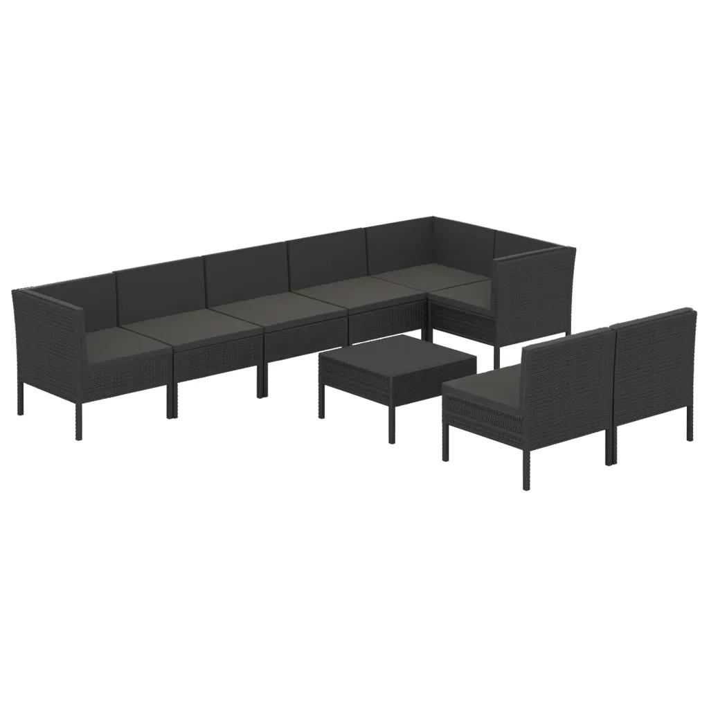 Set Divani da Giardino 9 pz con Cuscini in Polyrattan Nero cod mxl 38352