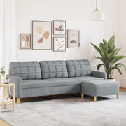 Divano a 3 Posti con Poggiapiedi-Sofa 3 Posti con Poggiapiedi Grigio Chiaro 210cm in Tessuto
