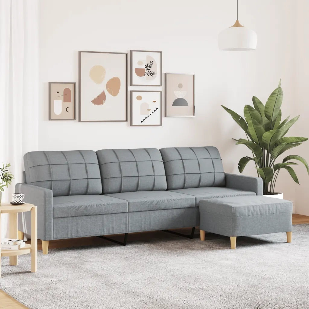Divano a 3 Posti con Poggiapiedi-Sofa 3 Posti con Poggiapiedi Grigio Chiaro 210cm in Tessuto