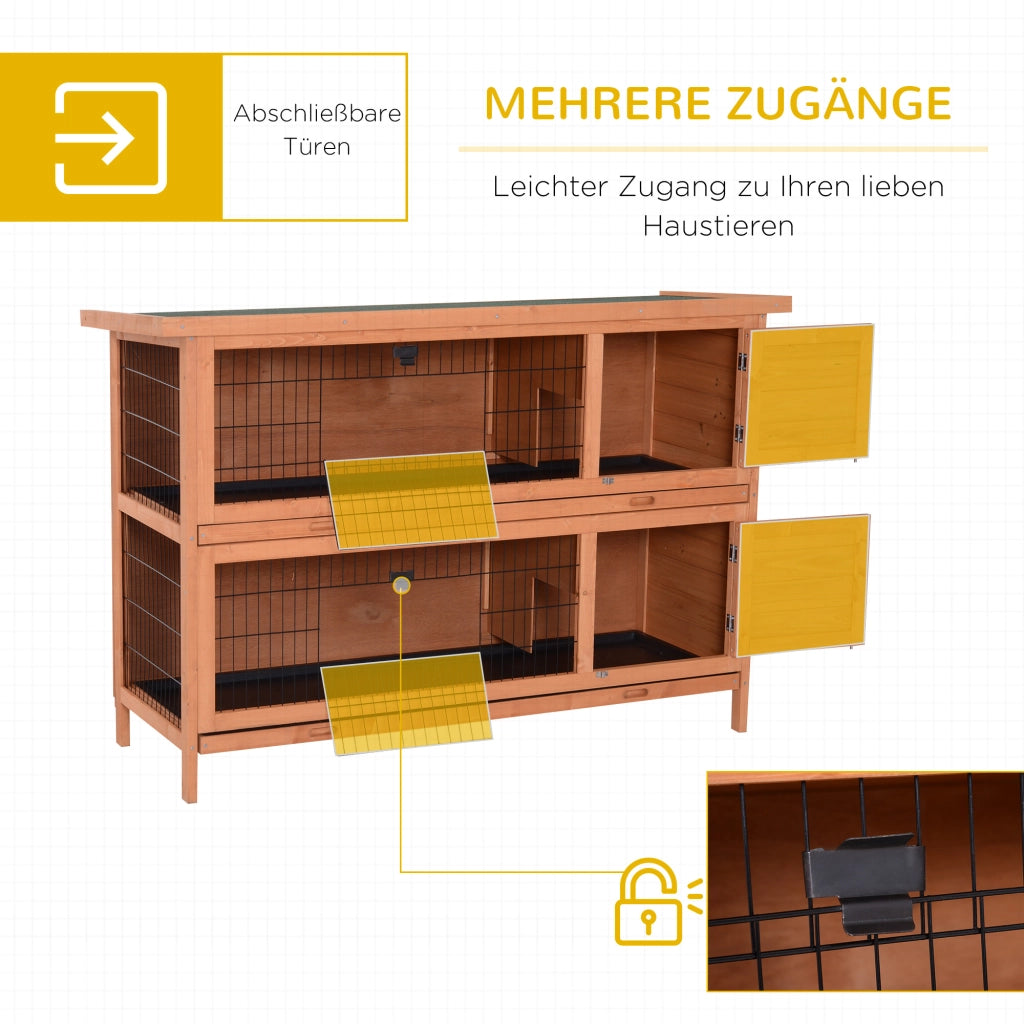 Gabbia per conigli a 2 piani in legno con tetto in asfalto e vaschetta 136x50x93 cm ¨C Xylo ¨C Arancione