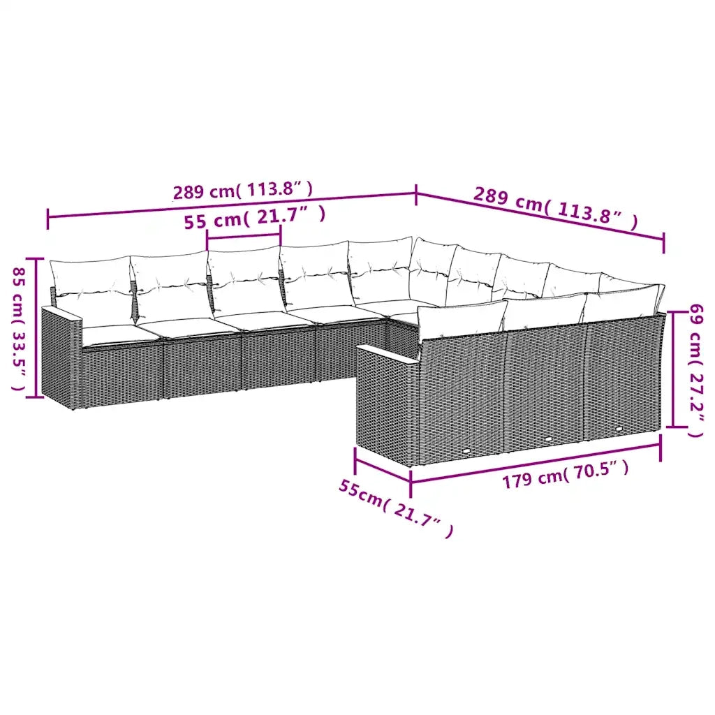 Set Divani da Giardino 11 pz con Cuscini Grigio in Polyrattan 3226432