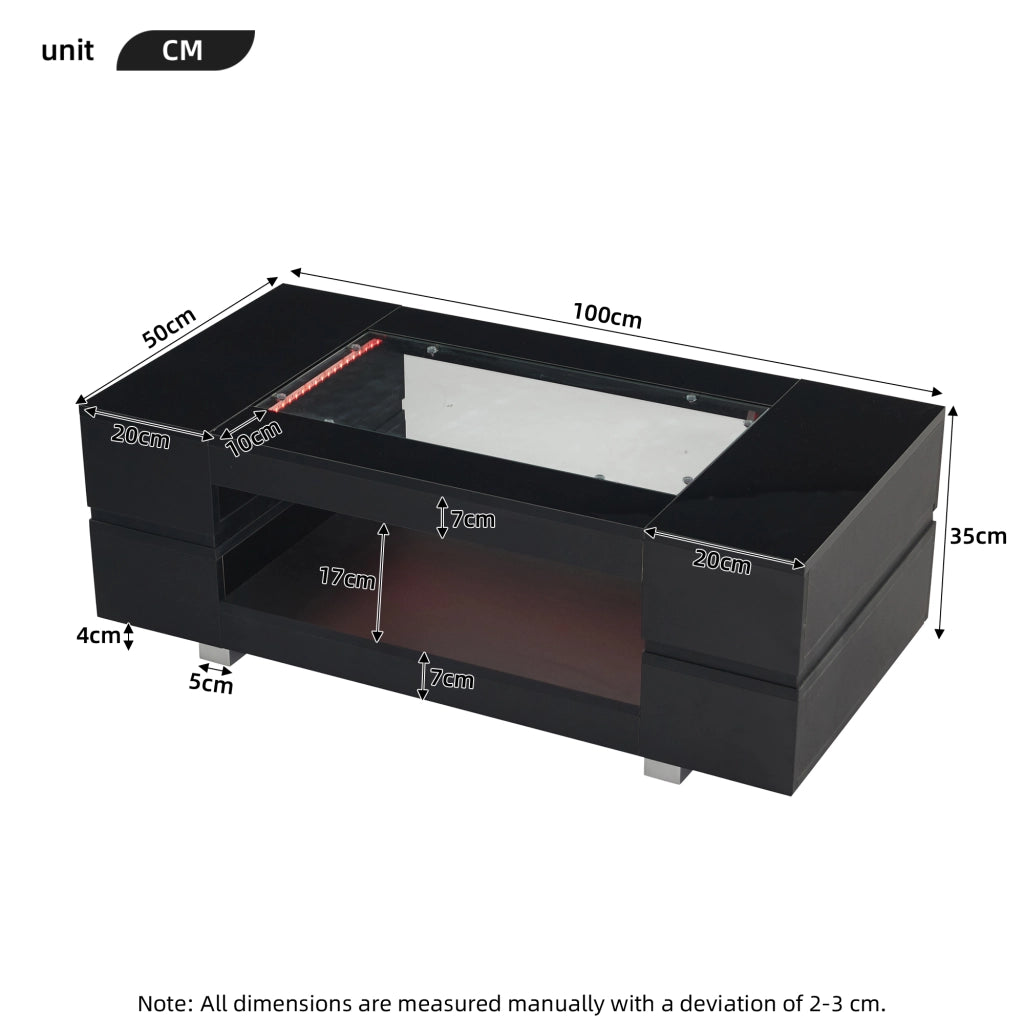TAVOLINO DA CAFFÈ LED 100x50x35 cm Nero in truciolare e vetro temperato