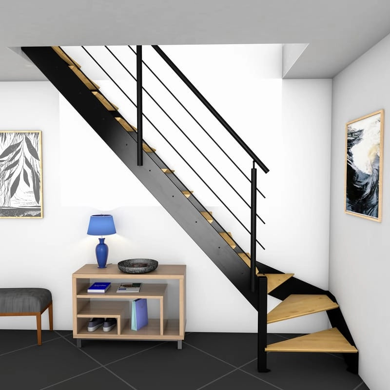 SPECTRA - Scala sinistra a 1/4 di giro con LED integrati, nera con balaustra
