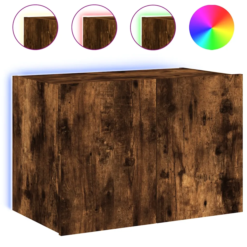 Mobile TV a Parete | Armadietto TV | Mobile Porta TV con Luci LED Rovere Fumo 60x35x41 cm
