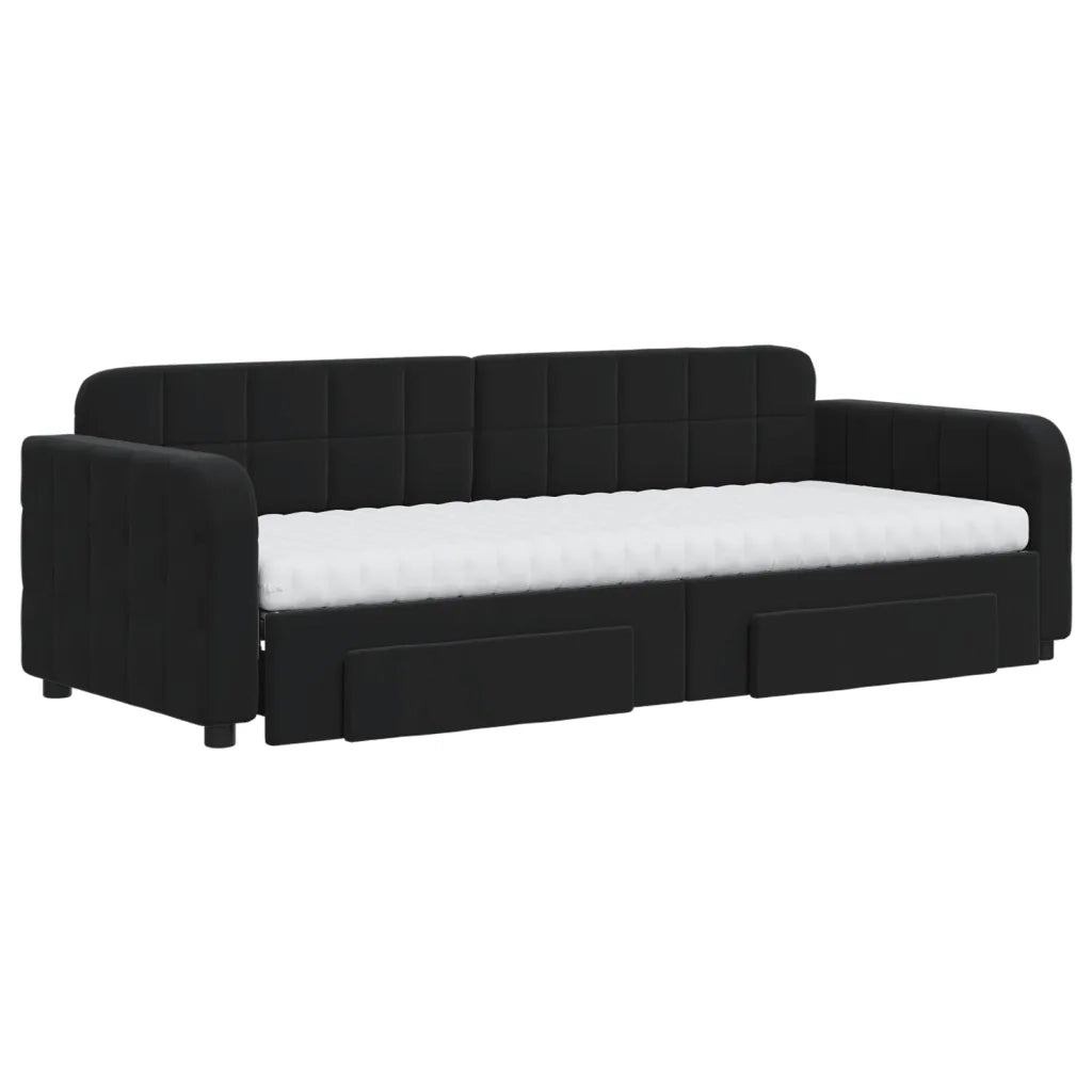 Divano Letto Estraibile con Cassetti Nero 80x200 cm in Velluto 3196998