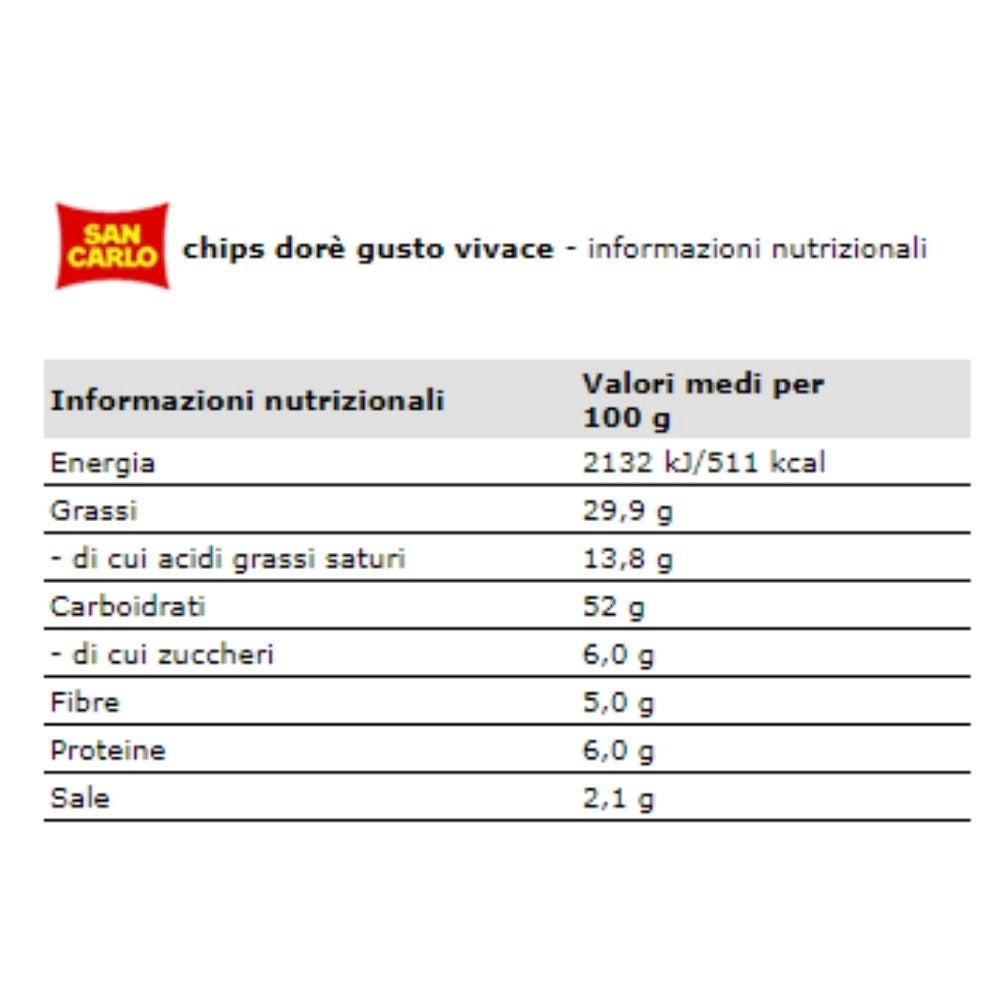 San carlo chips dore' gusto vivace confezione da 12 pezzi da 45 grammi