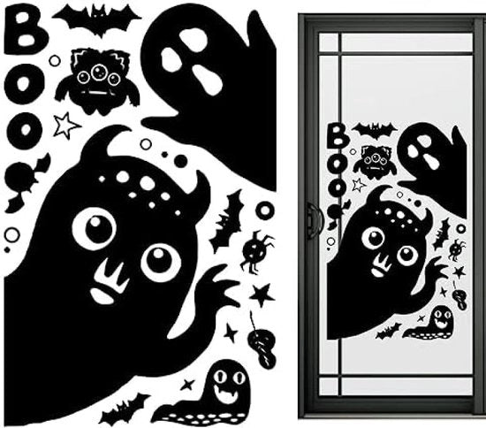 Sticker per finestra, pipistrello, ragnatela, clings demoniache, adesivi a doppia faccia, stampe riciclabili per pipistrelli e ragni per finestre, porte, casa, negozio