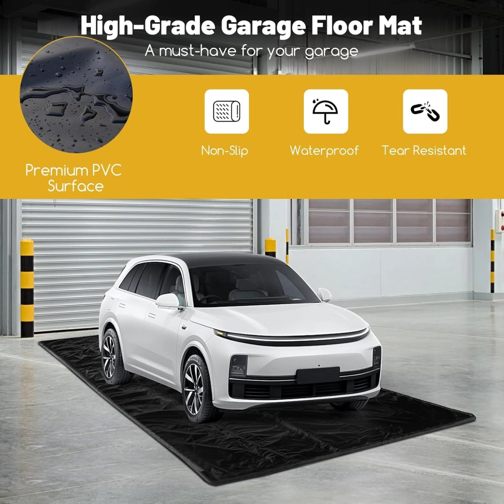 Tappeto per auto, tappetino antiscivolo e impermeabile, protezione contro fango, neve, olio e acqua, tessuto in PVC, per garage, casa, ufficio, nero (235 x 550 x 3,5 cm)