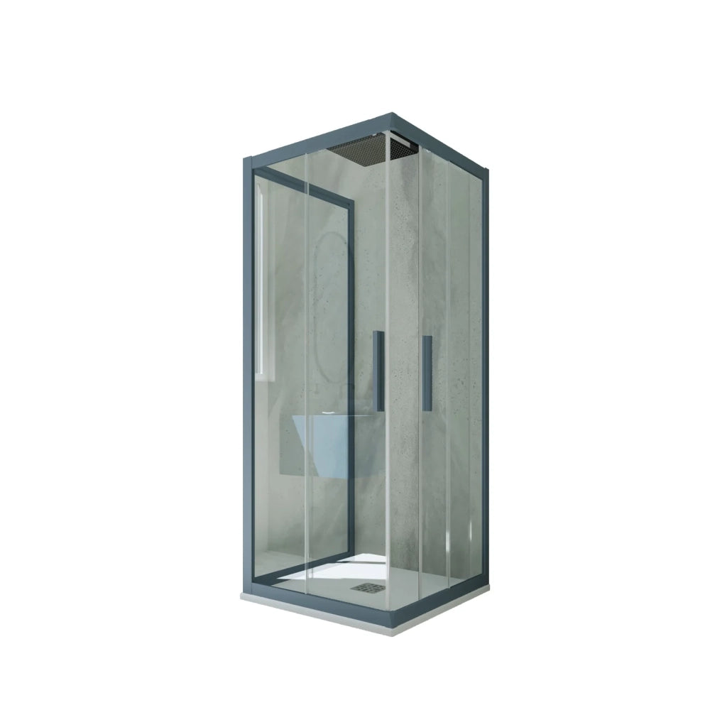 Box doccia 3 lati scorrevole 70x75x70 CM H 200 Vetro Trasparente Profilo Blu Navy mod. Kolors Trio