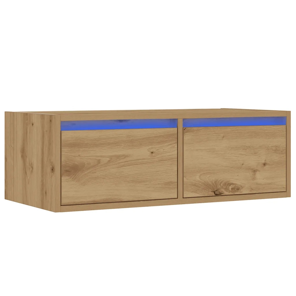 Mobile Porta TV con Luci LED Rovere Artigianale 75x35,5x25 cm 860237