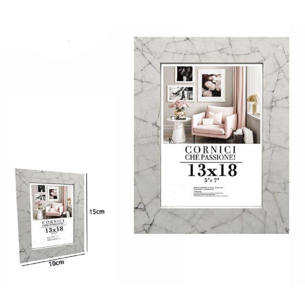 Trade Shop - Cornice Portafoto Quadri Tele Poster 13x18 Cm Modello Effetto Marmo Bianco 71650 -