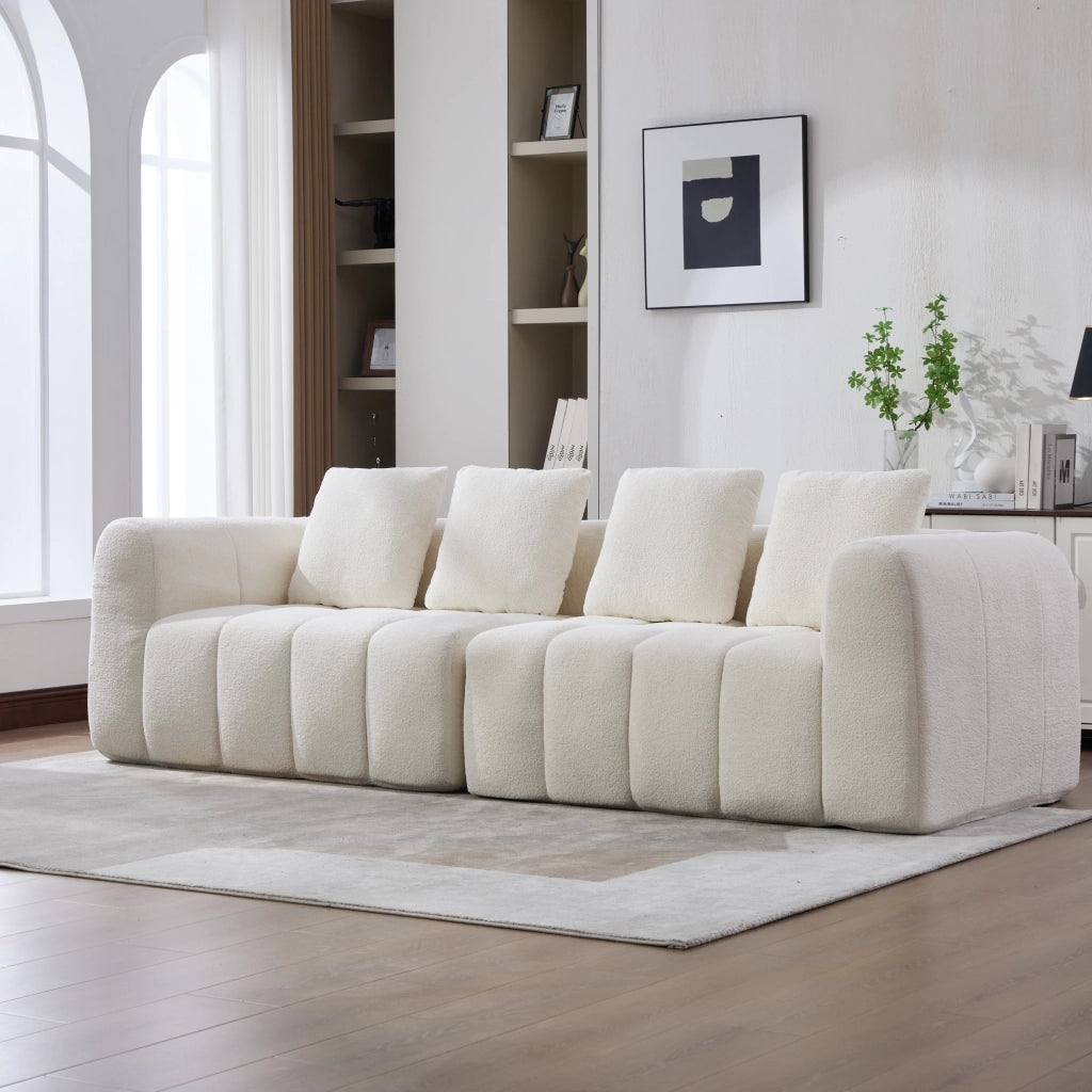 Divano modulare a 2 moduli con seduta profonda e braccioli, in tessuto antimacchia beige 260 × 94,5 × 80 cm