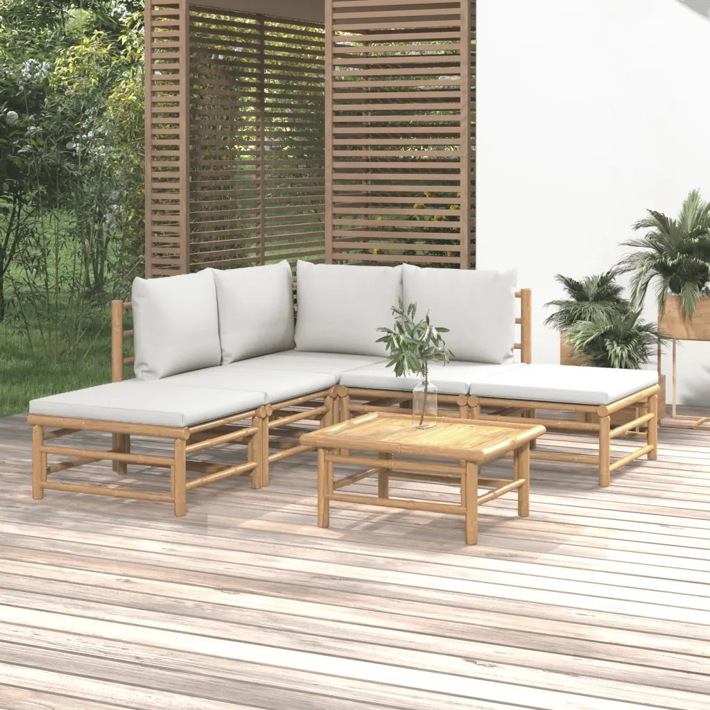 Set Salotto da Giardino 6pz con Cuscini Grigio Chiaro Bambù 3155079