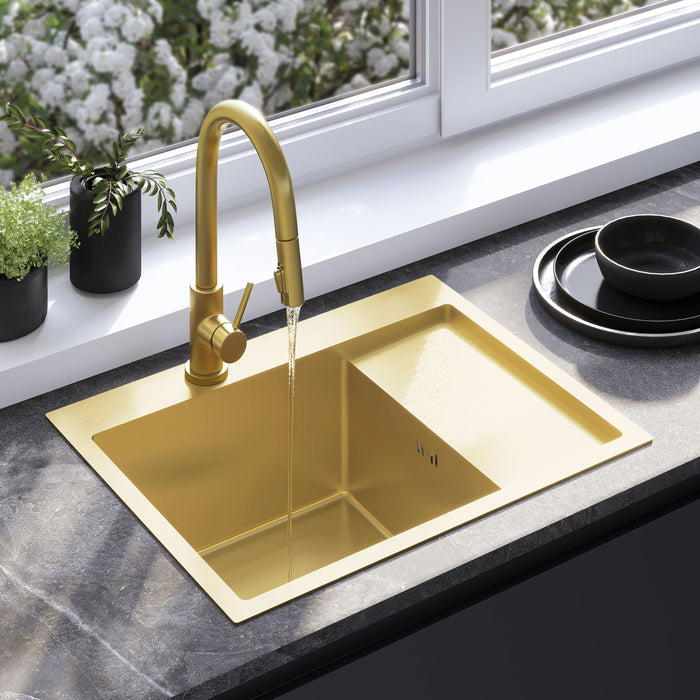 Lavello In Acciaio Fin Brush Gold con rubinetto da cucina