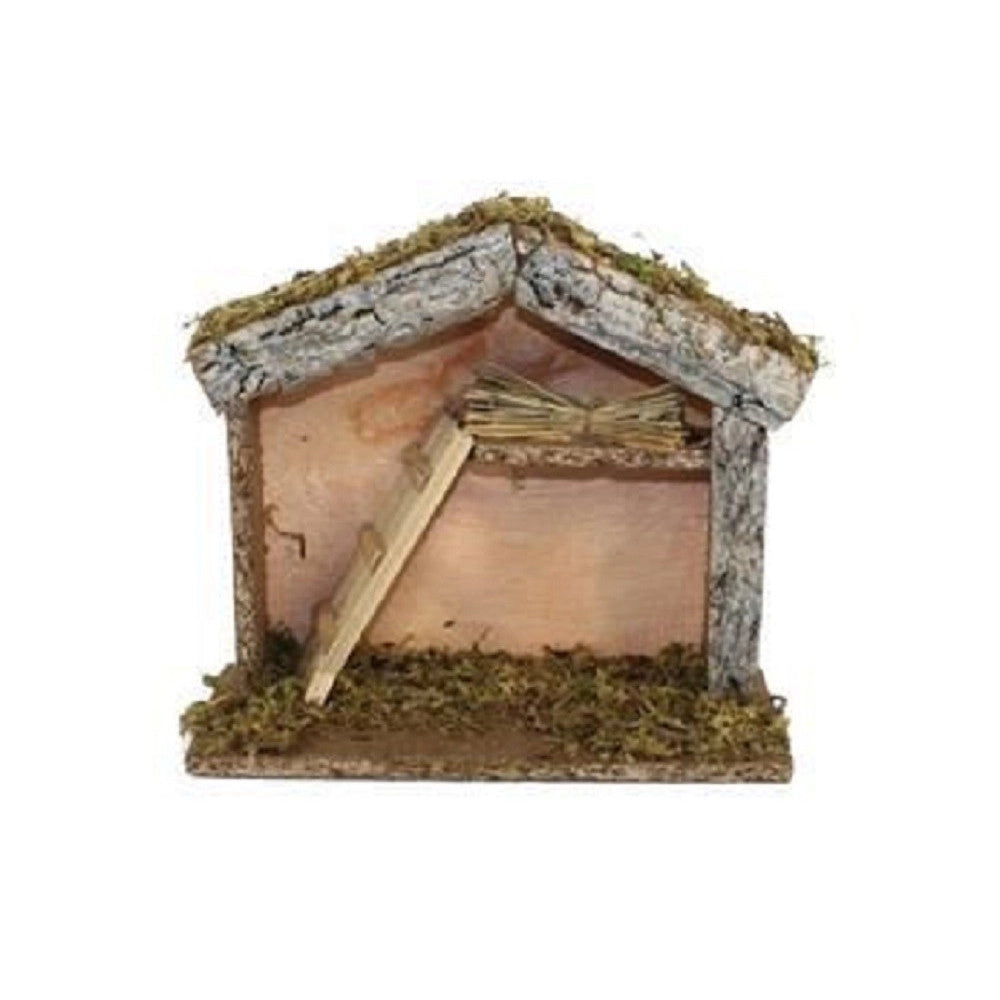 Trade Shop - Capanna Con Corteccia Muschio Scala 21x19x10cm Presepe Decorazione Addobbo Natale -