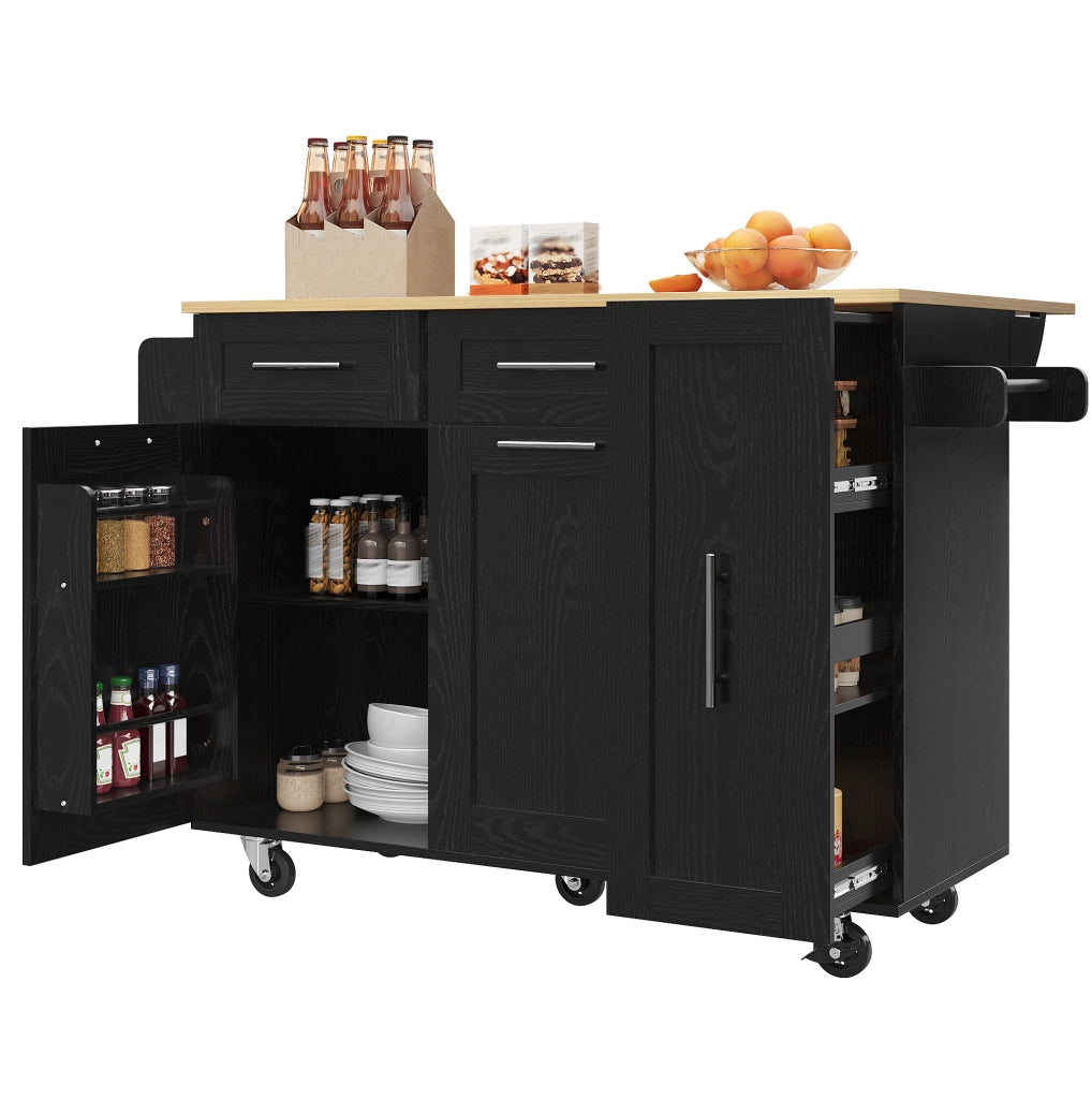 Isola cucina 110x46x90;5 cm pieghevole; in MDF e metallo; nero