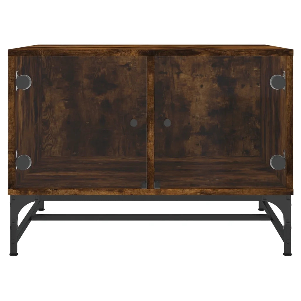 Tavolino da salotto | Tavolino da caff¨¨ | Tavolino da Soggiorno con Ante in Vetro Rovere Fumo 68,5x50x50 cm