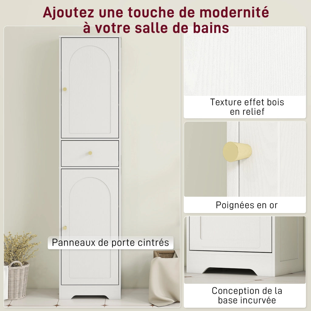 Armadio da bagno colonna con ante cassetto e ripiani regolabili ¨C zephmum ¨C bianco 40x29.5x170 cm